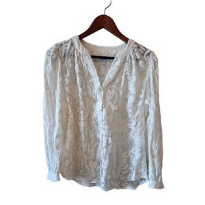 Chico White Embroidered Floral Long-Sleeve Blouse Womens Size 1